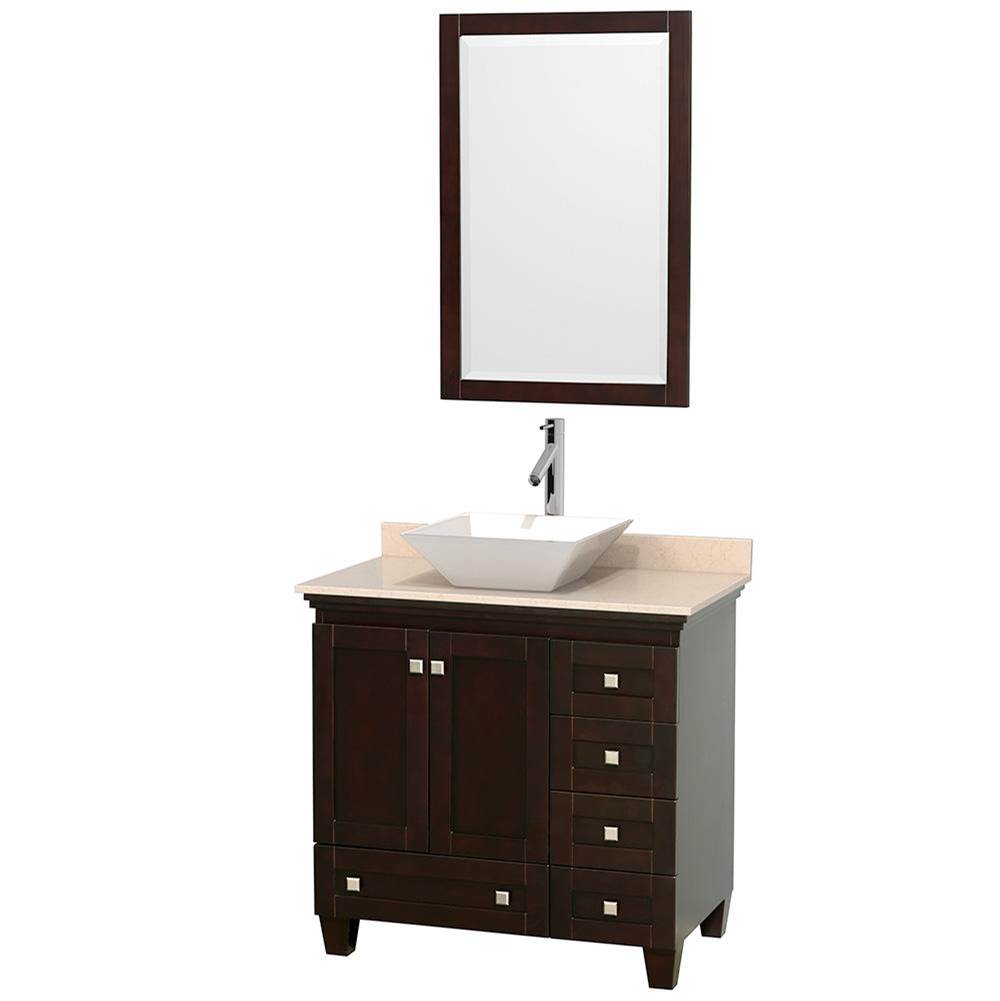 Wyndham Collection - Acclaim 36 Inch Single Bathroom Vanity in Espresso, Ivory Marble Countertop, Pyra White Porcelain Sink, and 24 Inch Mirror - Espresso