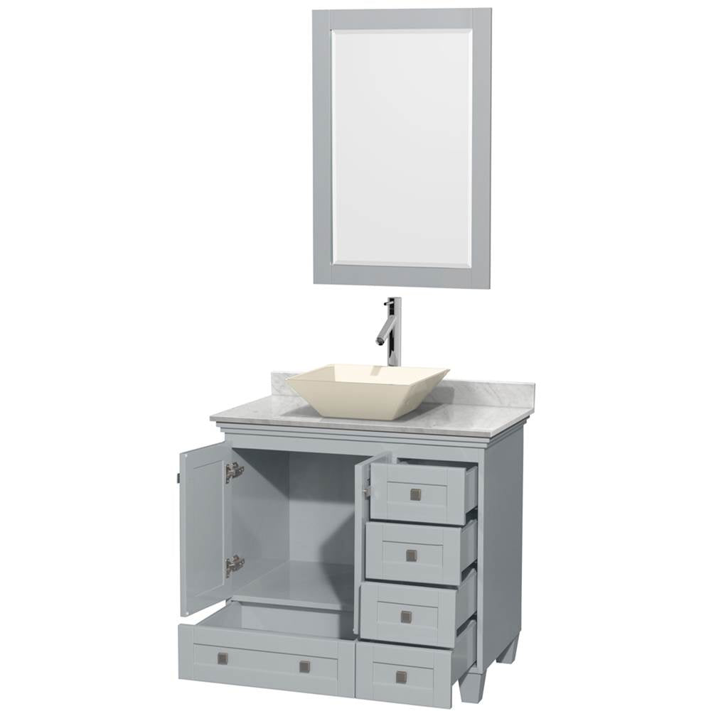 Acclaim 36 Inch Single Bathroom Vanity in Espresso, White Carrara Marble Countertop, Pyra Bone Porcelain Sink, and 24 Inch Mirror