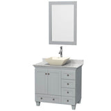 Wyndham Collection - Acclaim 36 Inch Single Bathroom Vanity in Oyster Gray, White Carrara Marble Countertop, Pyra Bone Porcelain Sink, and 24 Inch Mirror - Oyster Gray