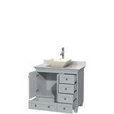 Acclaim 36 Inch Single Bathroom Vanity in Espresso, White Carrara Marble Countertop, Pyra Bone Porcelain Sink, and No Mirror