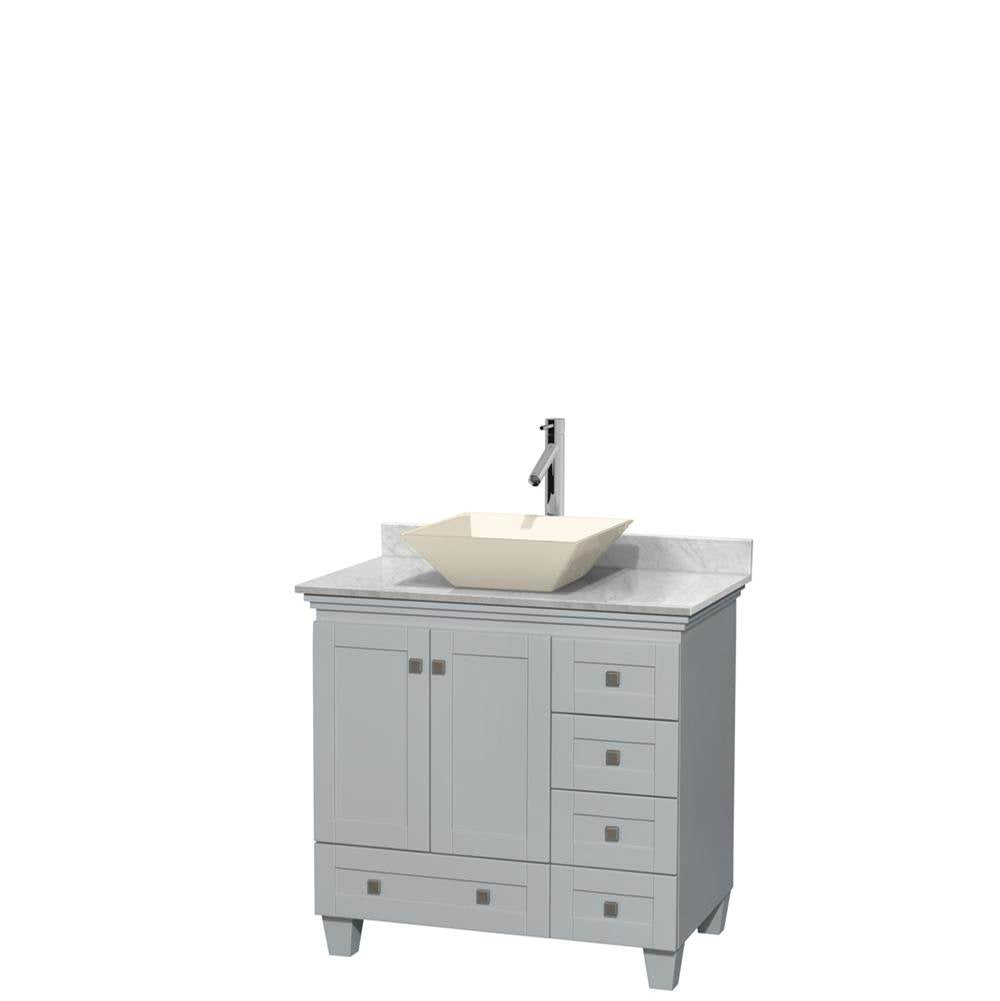 Wyndham Collection - Acclaim 36 Inch Single Bathroom Vanity in Oyster Gray, White Carrara Marble Countertop, Pyra Bone Porcelain Sink, and No Mirror - Oyster Gray