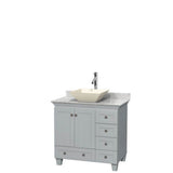 Wyndham Collection - Acclaim 36 Inch Single Bathroom Vanity in Oyster Gray, White Carrara Marble Countertop, Pyra Bone Porcelain Sink, and No Mirror - Oyster Gray
