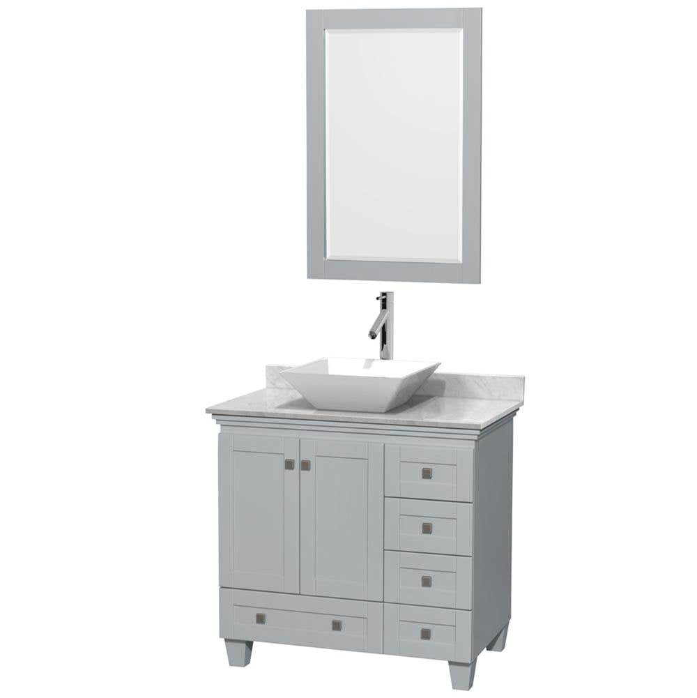 Wyndham Collection - Acclaim 36 Inch Single Bathroom Vanity in Oyster Gray, White Carrara Marble Countertop, Pyra White Porcelain Sink, and 24 Inch Mirror - Oyster Gray