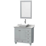 Wyndham Collection - Acclaim 36 Inch Single Bathroom Vanity in Oyster Gray, White Carrara Marble Countertop, Pyra White Porcelain Sink, and 24 Inch Mirror - Oyster Gray