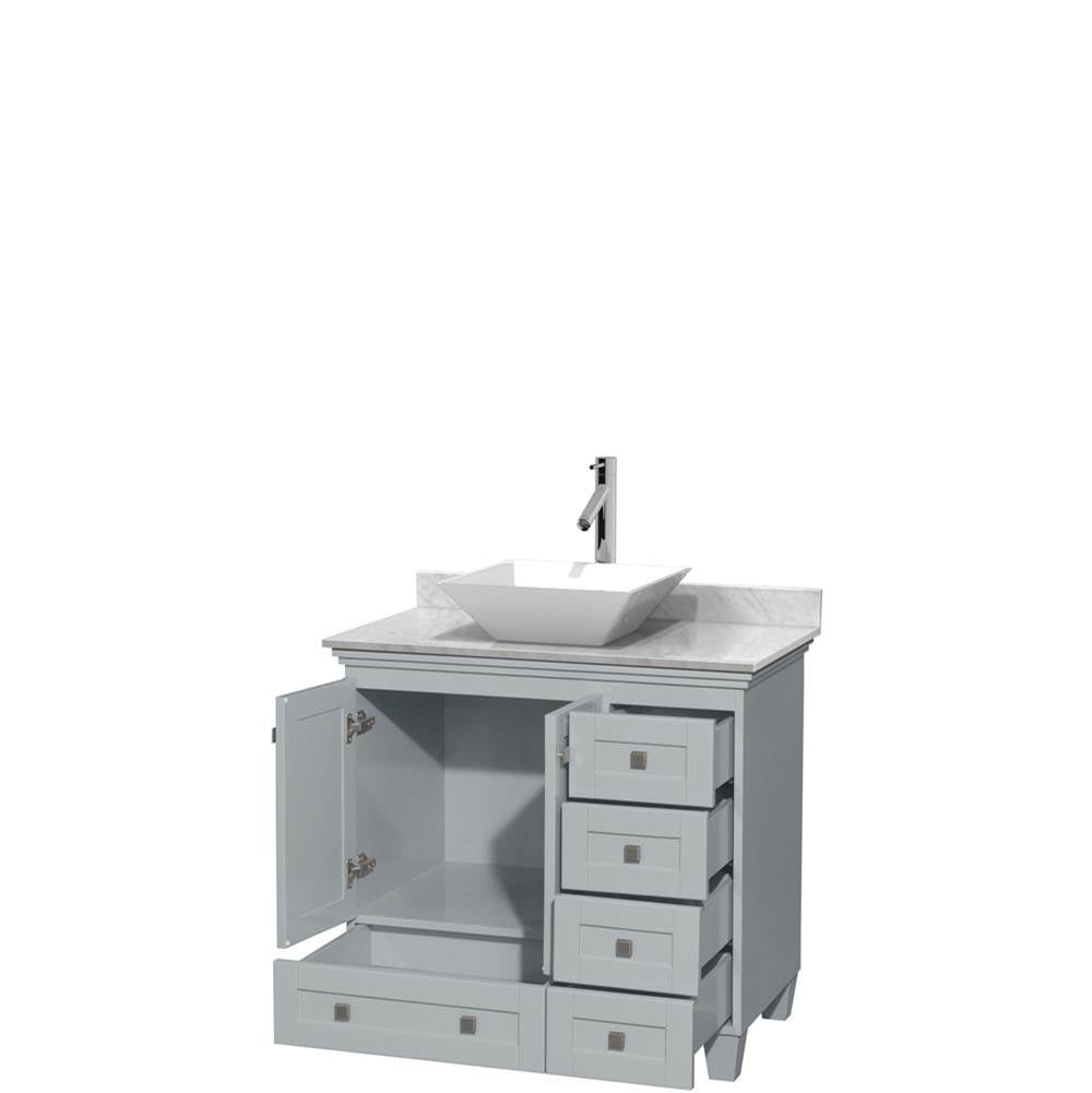 Acclaim 36 Inch Single Bathroom Vanity in Espresso, White Carrara Marble Countertop, Pyra White Porcelain Sink, and No Mirror