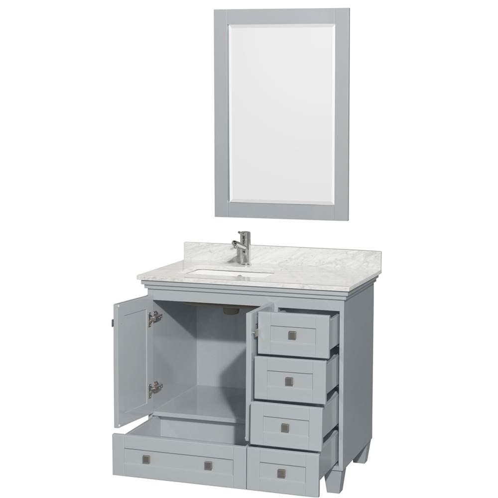Acclaim 36 Inch Single Bathroom Vanity in Espresso, White Carrara Marble Countertop, Undermount Square Sink, and 24 Inch Mirror