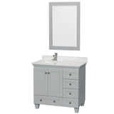 Wyndham Collection - Acclaim 36 Inch Single Bathroom Vanity in Oyster Gray, White Carrara Marble Countertop, Undermount Square Sink, and 24 Inch Mirror - Oyster Gray