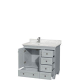 Acclaim 36 Inch Single Bathroom Vanity in Espresso, White Carrara Marble Countertop, Undermount Square Sink, and No Mirror