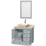 Acclaim 36 Inch Single Bathroom Vanity in Espresso, Ivory Marble Countertop, Pyra Bone Porcelain Sink, and 24 Inch Mirror