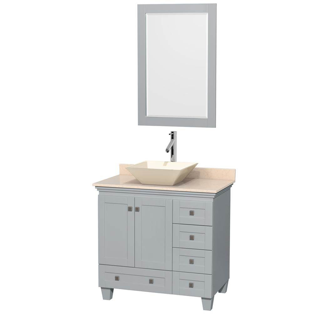 Wyndham Collection - Acclaim 36 Inch Single Bathroom Vanity in Oyster Gray, Ivory Marble Countertop, Pyra Bone Porcelain Sink, and 24 Inch Mirror - Oyster Gray