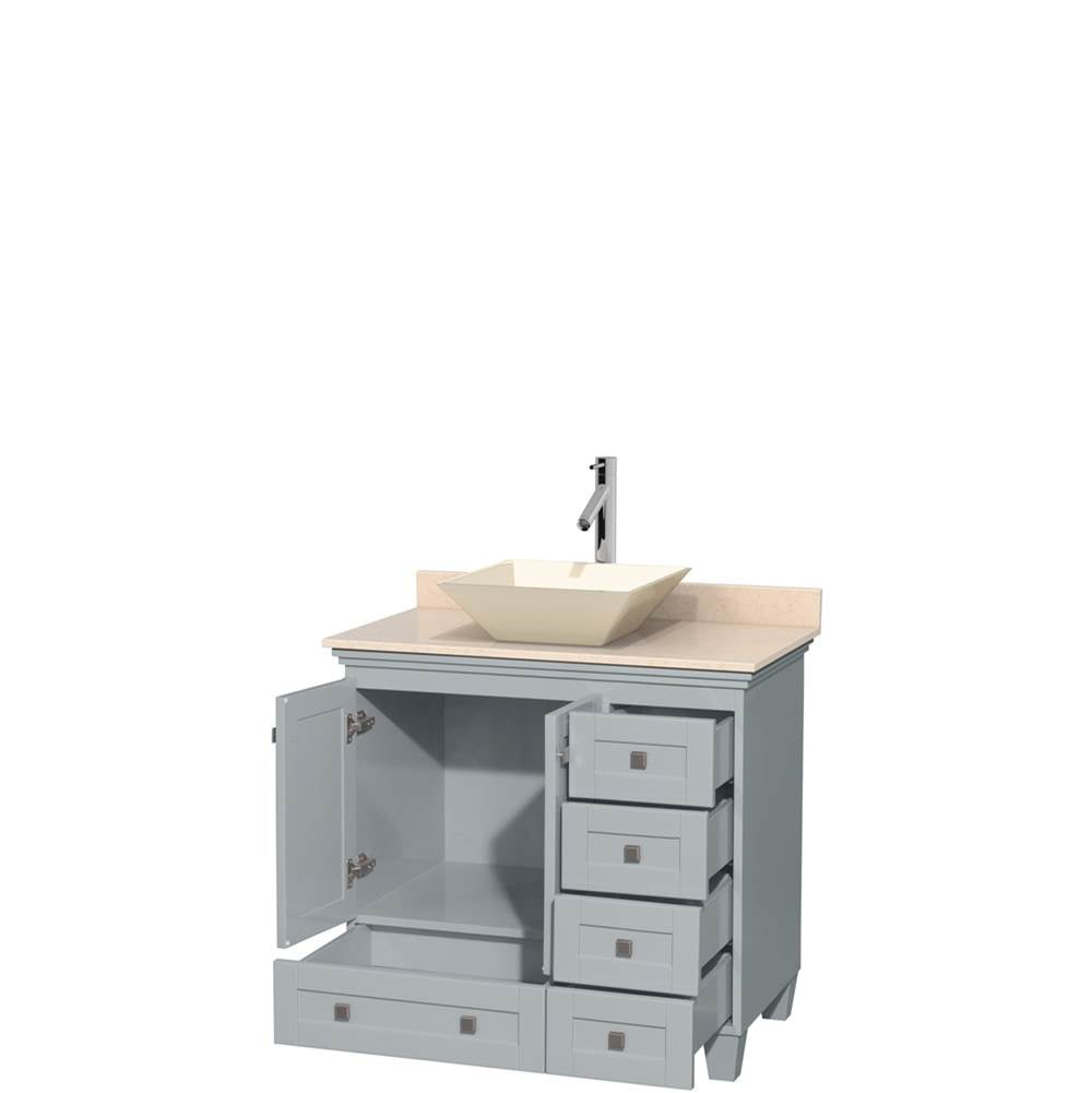 Acclaim 36 Inch Single Bathroom Vanity in Espresso, Ivory Marble Countertop, Pyra Bone Porcelain Sink, and No Mirror