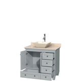 Acclaim 36 Inch Single Bathroom Vanity in Espresso, Ivory Marble Countertop, Pyra Bone Porcelain Sink, and No Mirror