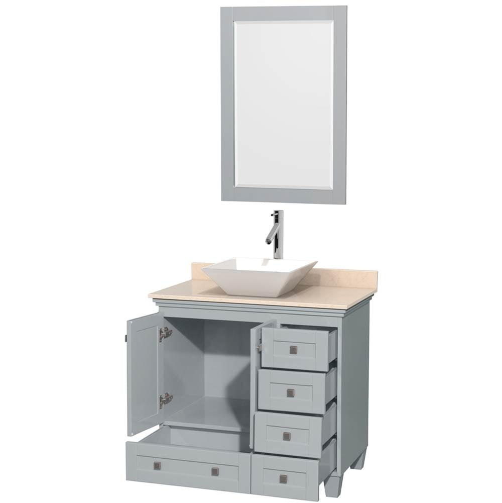 Acclaim 36 Inch Single Bathroom Vanity in Espresso, Ivory Marble Countertop, Pyra White Porcelain Sink, and 24 Inch Mirror