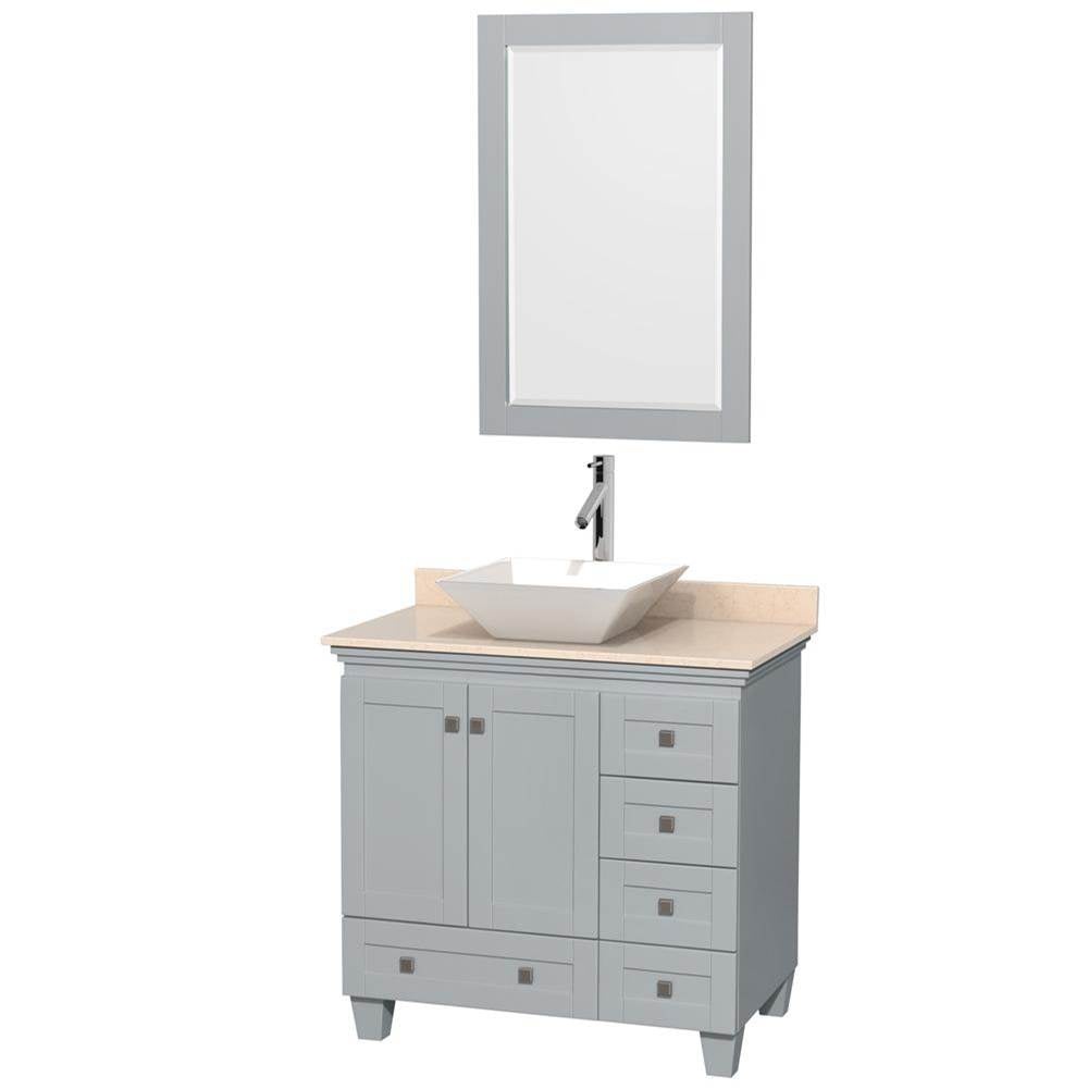 Wyndham Collection - Acclaim 36 Inch Single Bathroom Vanity in Oyster Gray, Ivory Marble Countertop, Pyra White Porcelain Sink, and 24 Inch Mirror - Oyster Gray