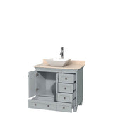 Acclaim 36 Inch Single Bathroom Vanity in Espresso, Ivory Marble Countertop, Pyra White Porcelain Sink, and No Mirror