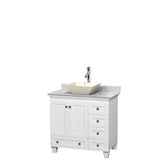 Wyndham Collection - Acclaim 36 Inch Single Bathroom Vanity in White, White Carrara Marble Countertop, Pyra Bone Porcelain Sink, and No Mirror - White