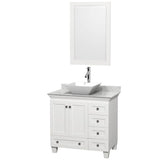 Wyndham Collection - Acclaim 36 Inch Single Bathroom Vanity in White, White Carrara Marble Countertop, Pyra White Porcelain Sink, and 24 Inch Mirror - White