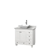 Wyndham Collection - Acclaim 36 Inch Single Bathroom Vanity in White, White Carrara Marble Countertop, Pyra White Porcelain Sink, and No Mirror - White