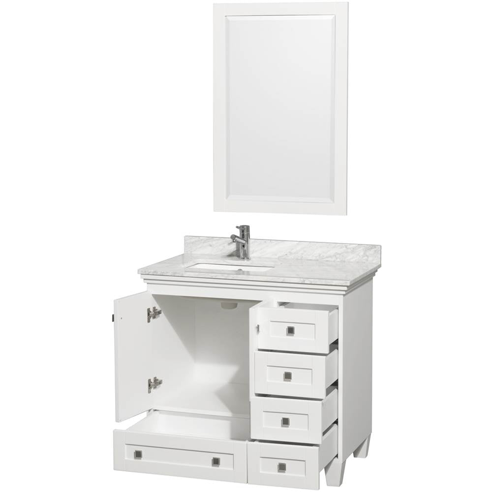 Acclaim 36 Inch Single Bathroom Vanity in Espresso, White Carrara Marble Countertop, Undermount Square Sink, and 24 Inch Mirror