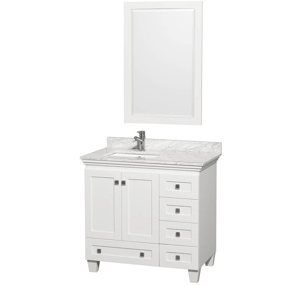 Wyndham Collection - Acclaim 36 Inch Single Bathroom Vanity in White, White Carrara Marble Countertop, Undermount Square Sink, and 24 Inch Mirror - White