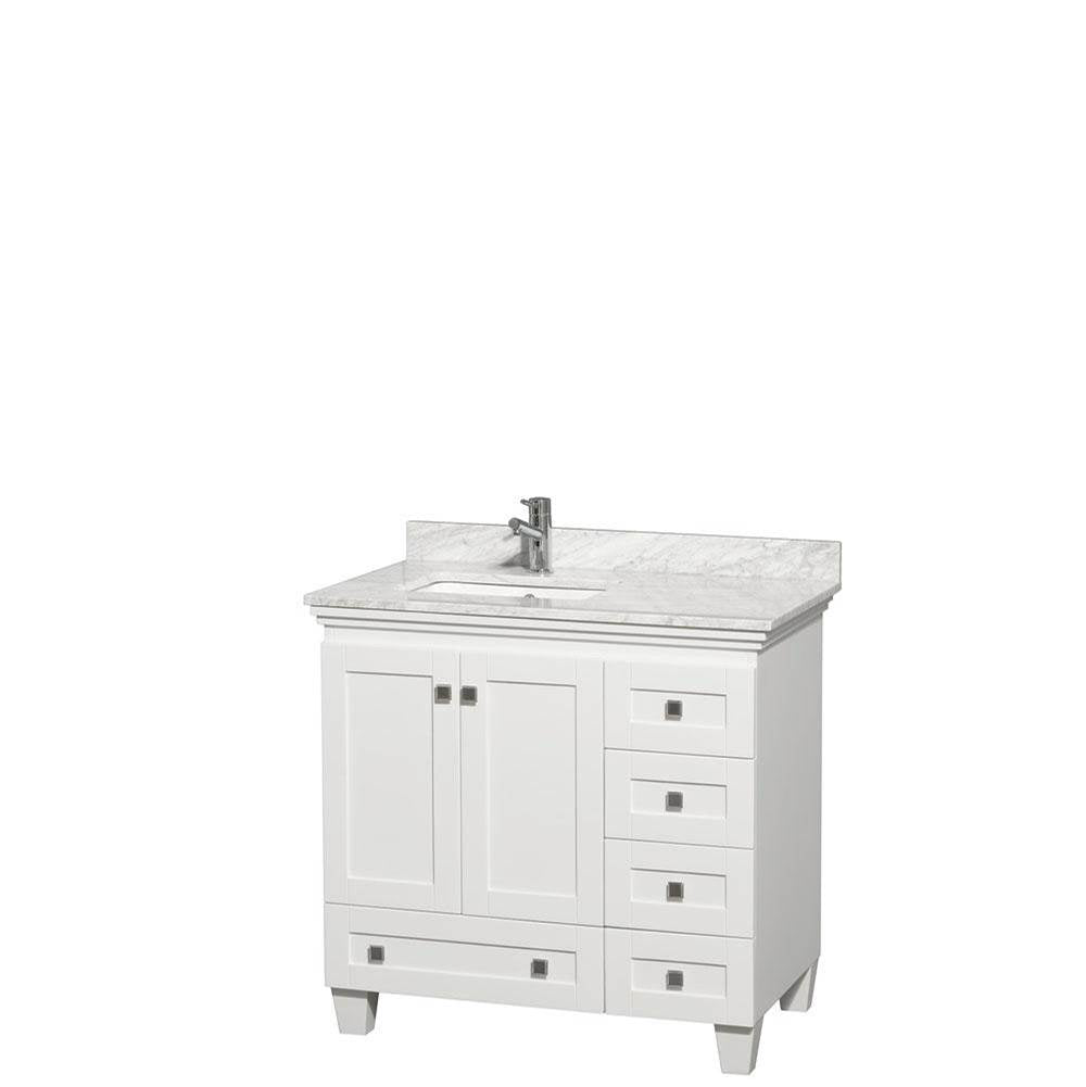 Wyndham Collection - Acclaim 36 Inch Single Bathroom Vanity in White, White Carrara Marble Countertop, Undermount Square Sink, and No Mirror - White