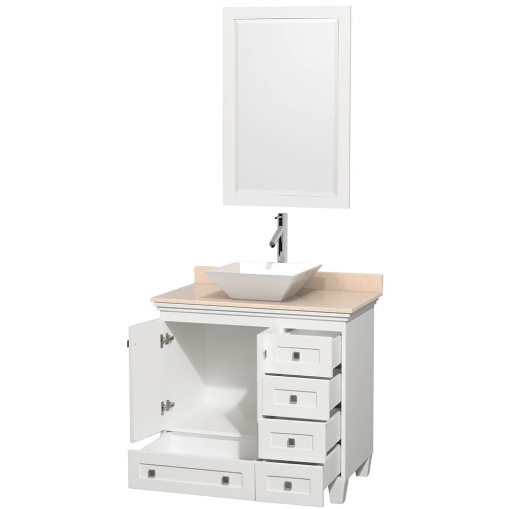 Acclaim 36 Inch Single Bathroom Vanity in Espresso, Ivory Marble Countertop, Pyra White Porcelain Sink, and 24 Inch Mirror