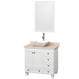 Wyndham Collection - Acclaim 36 Inch Single Bathroom Vanity in White, Ivory Marble Countertop, Pyra White Porcelain Sink, and 24 Inch Mirror - White