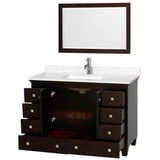 Acclaim 48 Inch Single Bathroom Vanity in Espresso, Light-Vein Carrara Cultured Marble Countertop, Undermount Square Sink, 24 Inch Mirror