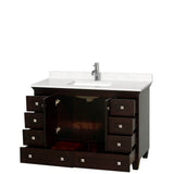 Acclaim 48 Inch Single Bathroom Vanity in Espresso, Light-Vein Carrara Cultured Marble Countertop, Undermount Square Sink, No Mirror