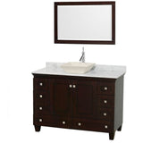 Wyndham Collection - Acclaim 48 Inch Single Bathroom Vanity in Espresso, White Carrara Marble Countertop, Pyra Bone Sink, and 24 Inch Mirror - Espresso