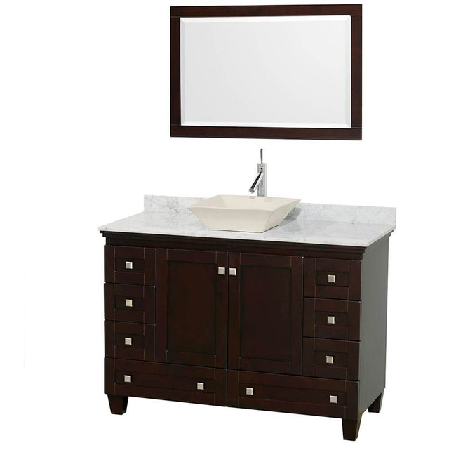 Wyndham Collection - Acclaim 48 Inch Single Bathroom Vanity in Espresso, White Carrara Marble Countertop, Pyra Bone Sink, and 24 Inch Mirror - Espresso