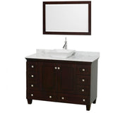 Wyndham Collection - Acclaim 48 Inch Single Bathroom Vanity in Espresso, White Carrara Marble Countertop, Pyra White Sink, and 24 Inch Mirror - Espresso