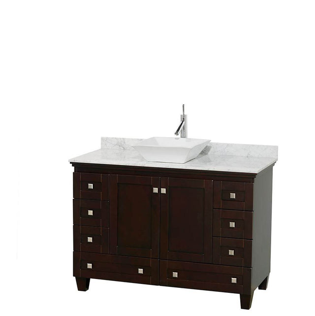 Wyndham Collection - Acclaim 48 Inch Single Bathroom Vanity in Espresso, White Carrara Marble Countertop, Pyra White Sink, and No Mirror - Espresso