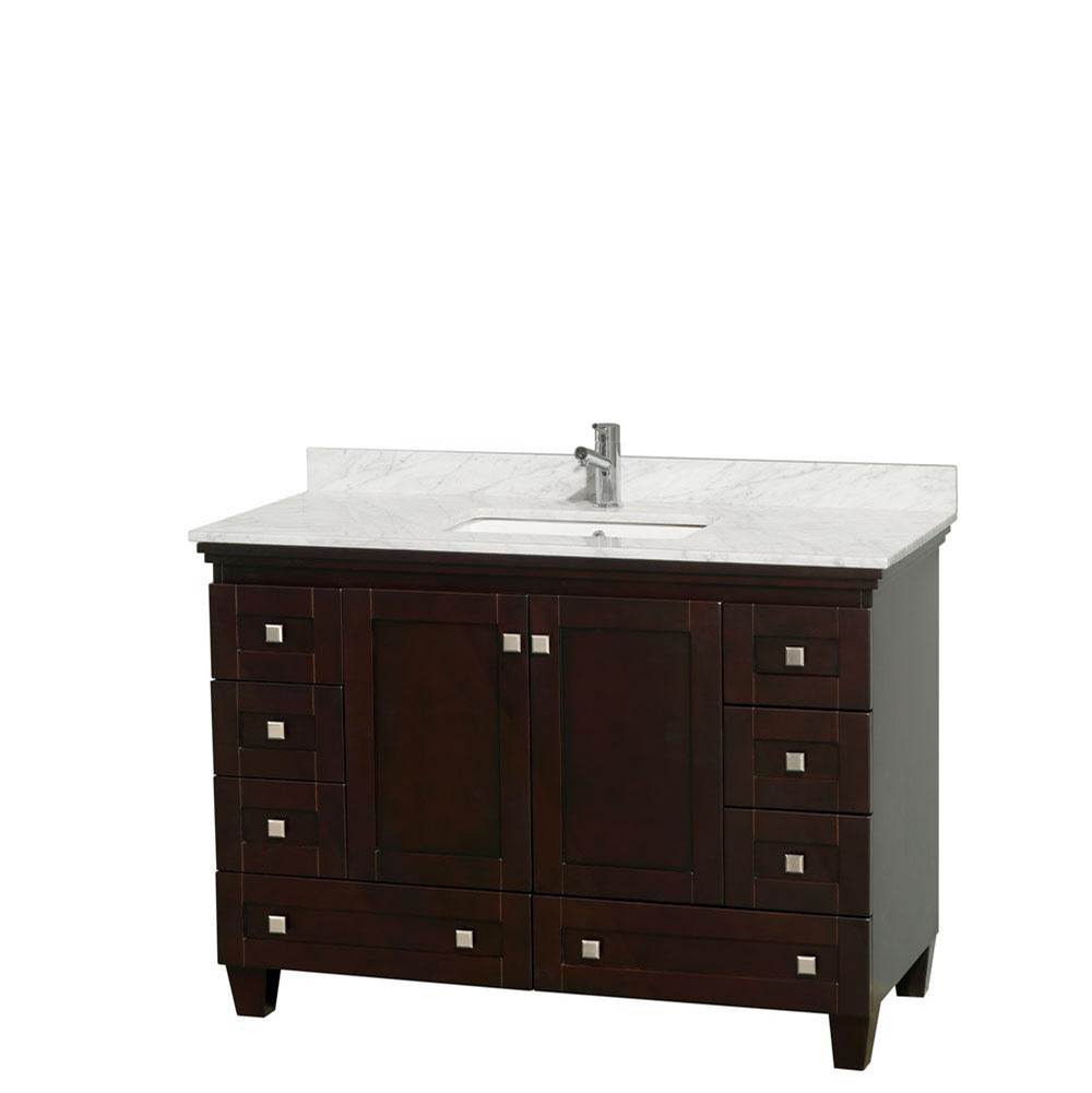 Wyndham Collection - Acclaim 48 Inch Single Bathroom Vanity in Espresso, White Carrara Marble Countertop, Undermount Square Sink, and No Mirror - Espresso