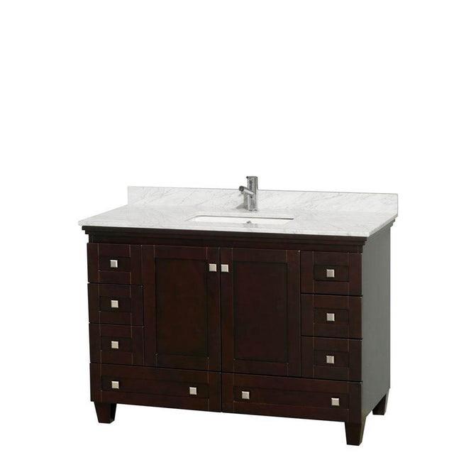 Wyndham Collection - Acclaim 48 Inch Single Bathroom Vanity in Espresso, White Carrara Marble Countertop, Undermount Square Sink, and No Mirror - Espresso