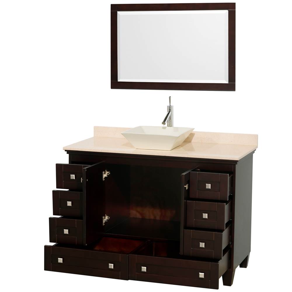 Acclaim 48 Inch Single Bathroom Vanity in Espresso, Ivory Marble Countertop, Pyra Bone Sink, and 24 Inch Mirror