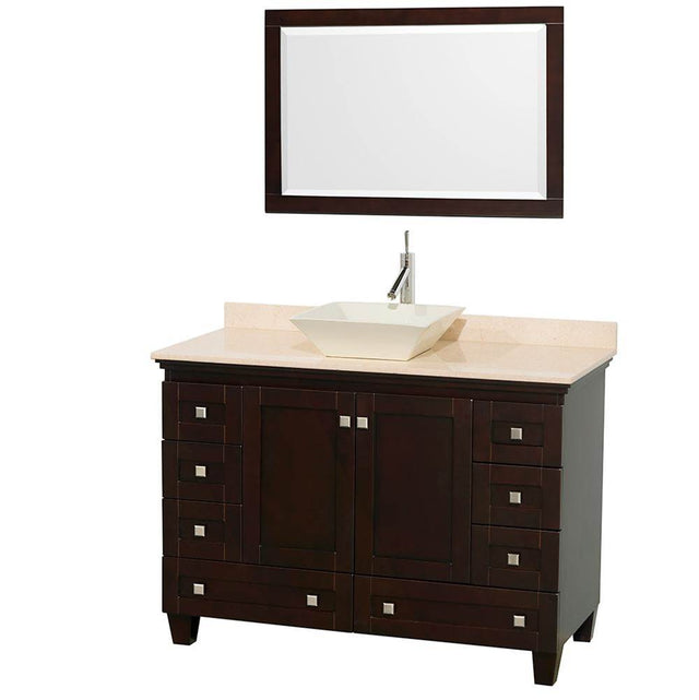 Wyndham Collection - Acclaim 48 Inch Single Bathroom Vanity in Espresso, Ivory Marble Countertop, Pyra Bone Sink, and 24 Inch Mirror - Espresso