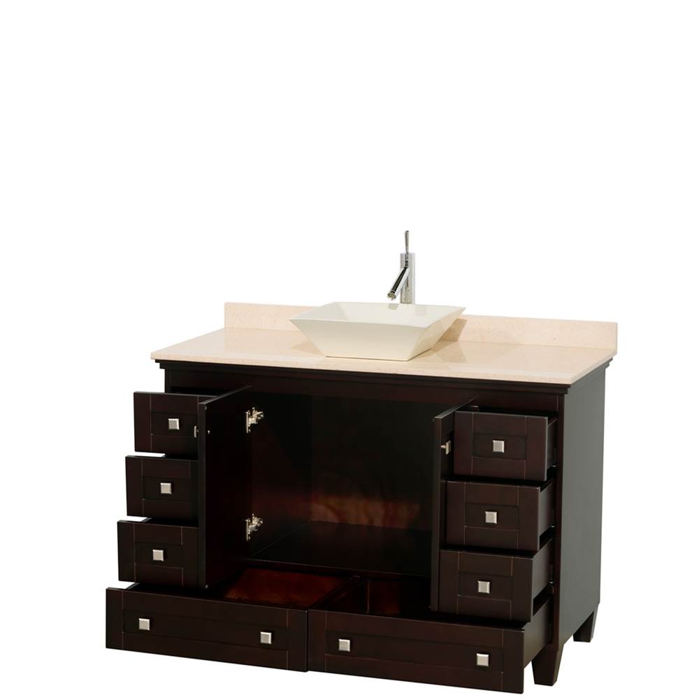 Acclaim 48 Inch Single Bathroom Vanity in Espresso, Ivory Marble Countertop, Pyra Bone Sink, and No Mirror