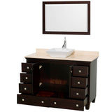 Acclaim 48 Inch Single Bathroom Vanity in Espresso, Ivory Marble Countertop, Pyra White Sink, and 24 Inch Mirror
