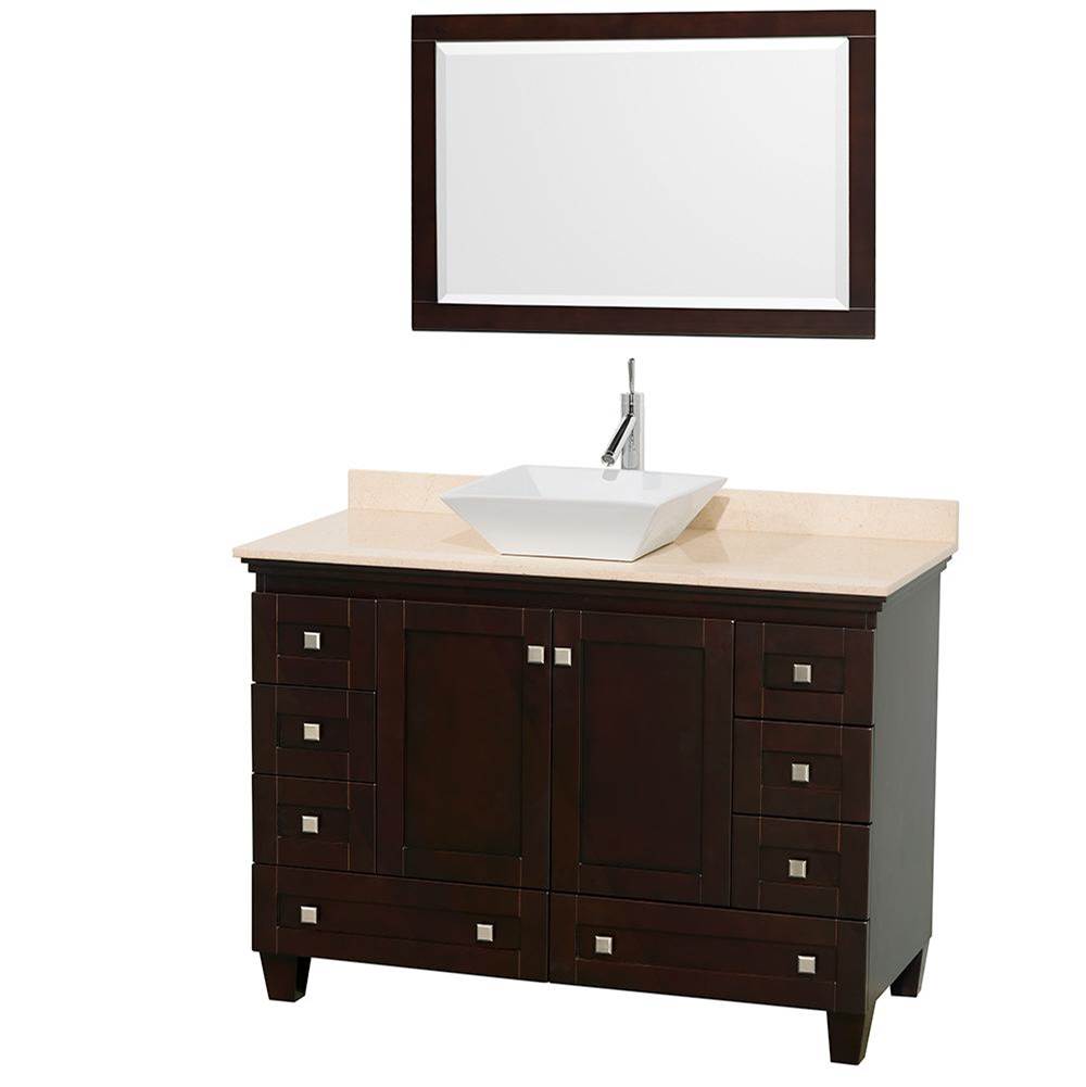 Wyndham Collection - Acclaim 48 Inch Single Bathroom Vanity in Espresso, Ivory Marble Countertop, Pyra White Sink, and 24 Inch Mirror - Espresso