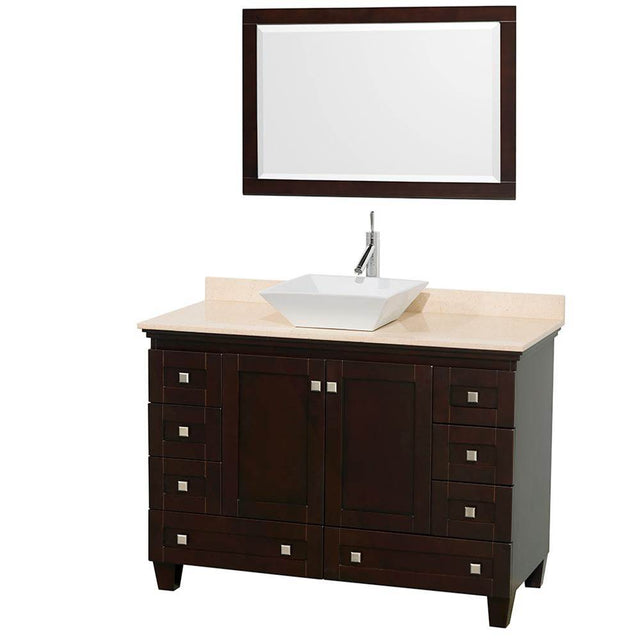 Wyndham Collection - Acclaim 48 Inch Single Bathroom Vanity in Espresso, Ivory Marble Countertop, Pyra White Sink, and 24 Inch Mirror - Espresso