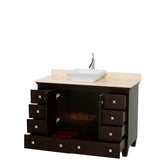 Acclaim 48 Inch Single Bathroom Vanity in Espresso, Ivory Marble Countertop, Pyra White Sink, and No Mirror