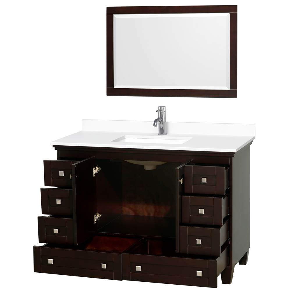 Acclaim 48 Inch Single Bathroom Vanity in Espresso, White Cultured Marble Countertop, Undermount Square Sink, 24 Inch Mirror