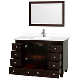 Acclaim 48 Inch Single Bathroom Vanity in Espresso, White Cultured Marble Countertop, Undermount Square Sink, 24 Inch Mirror