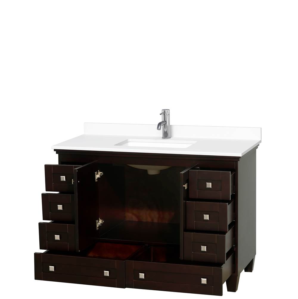 Acclaim 48 Inch Single Bathroom Vanity in Espresso, White Cultured Marble Countertop, Undermount Square Sink, No Mirror