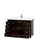 Acclaim 48 Inch Single Bathroom Vanity in Espresso, White Cultured Marble Countertop, Undermount Square Sink, No Mirror