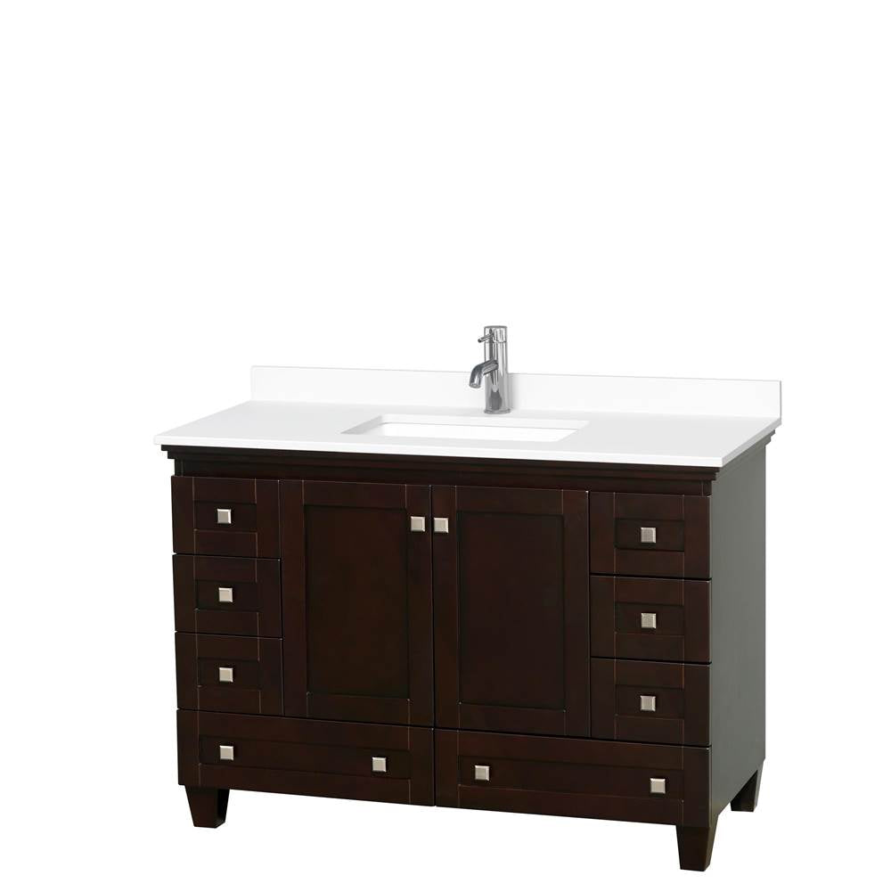 Wyndham Collection - Acclaim 48 Inch Single Bathroom Vanity in Espresso, White Cultured Marble Countertop, Undermount Square Sink, No Mirror