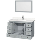 Acclaim 48 Inch Single Bathroom Vanity in Oyster Gray, Light-Vein Carrara Cultured Marble Countertop, Undermount Square Sink, 24 Inch Mirror