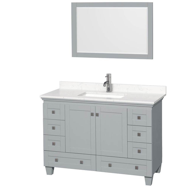 Wyndham Collection - Acclaim 48 Inch Single Bathroom Vanity in Oyster Gray, Light-Vein Carrara Cultured Marble Countertop, Undermount Square Sink, 24 Inch Mirror