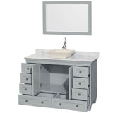 Acclaim 48 Inch Single Bathroom Vanity in Espresso, White Carrara Marble Countertop, Pyra Bone Sink, and 24 Inch Mirror